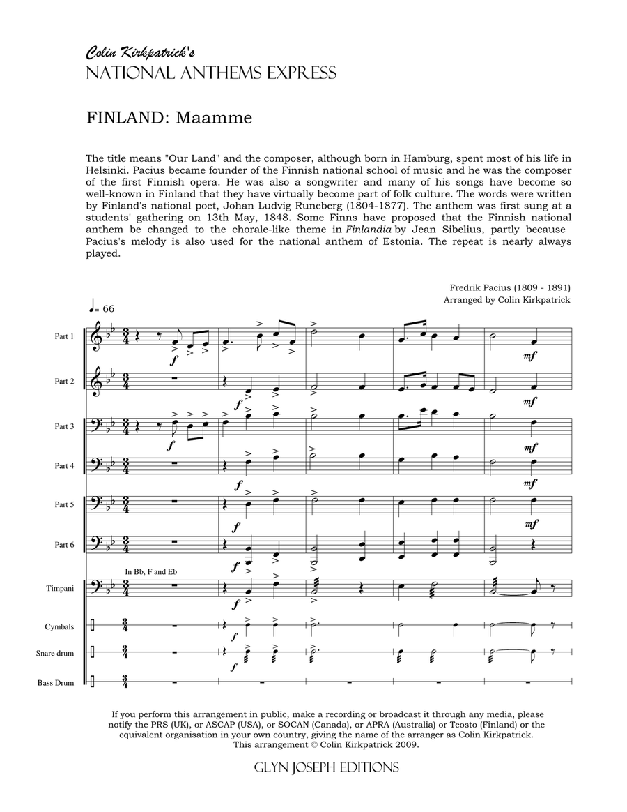 Finland National Anthem: Maamme (Our Land) Large Ensemble scores gallery preview page 4