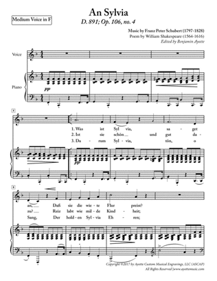 Schubert - An Sylvia - Medium Voice in F Major