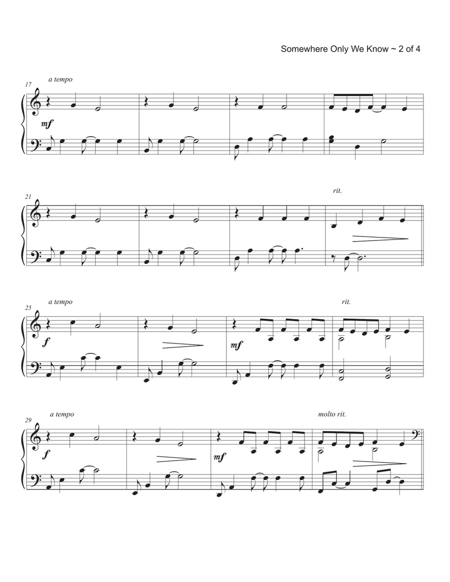 Somewhere Only We Know Easy Piano scores gallery preview page 2