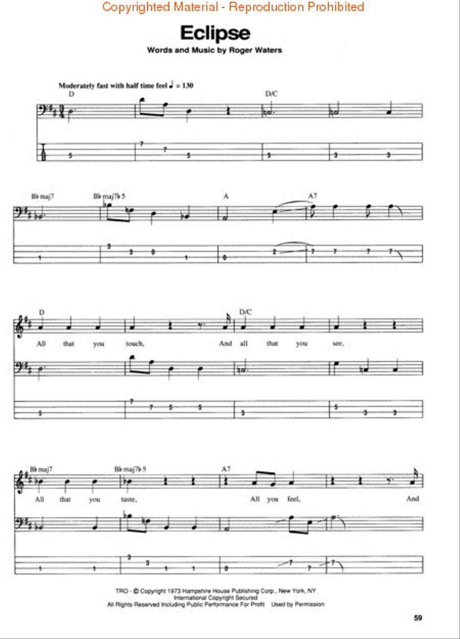 Pink Floyd – Dark Side of the Moon* Bass Guitar Tablature scores gallery preview page 2