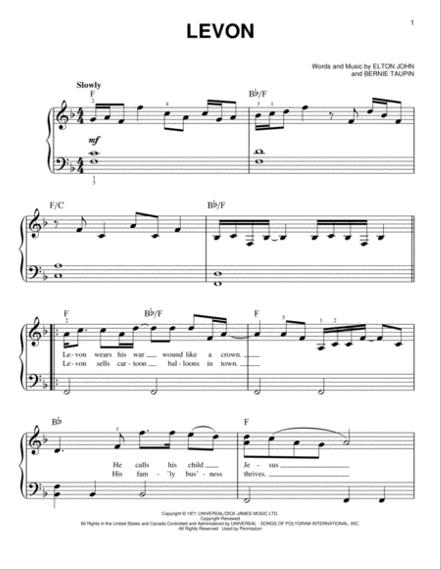 Levon Levon Easy Piano scores gallery preview page 1