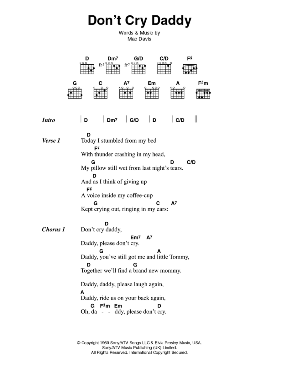 Don't Cry Daddy Don't Cry Daddy Guitar scores gallery preview page 1