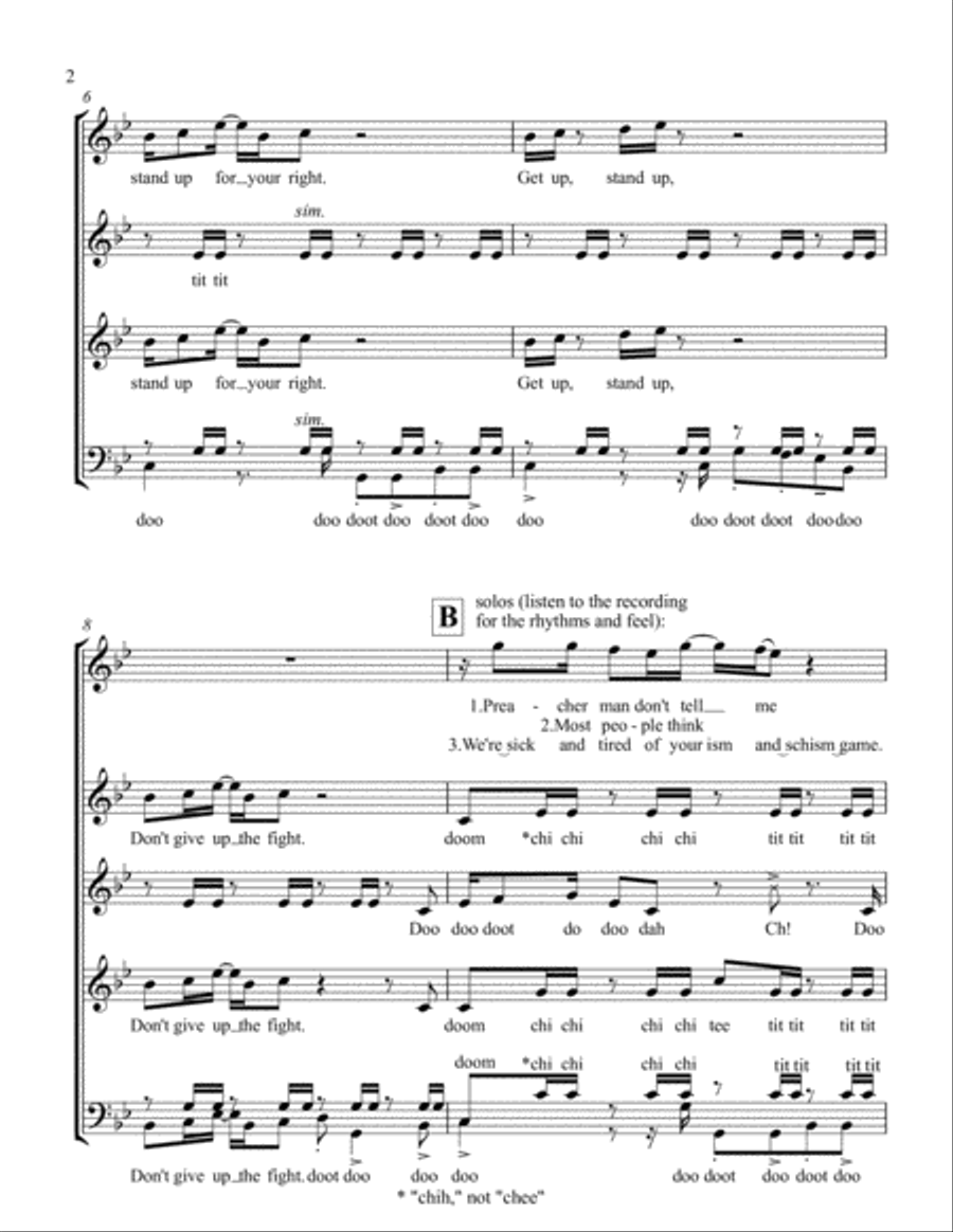 Get Up Stand Up 4-Part scores gallery preview page 2
