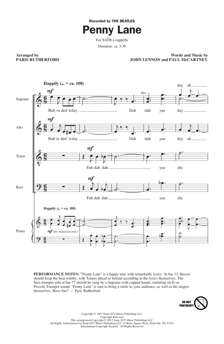 Penny Lane Penny Lane 4-Part scores gallery preview page 1