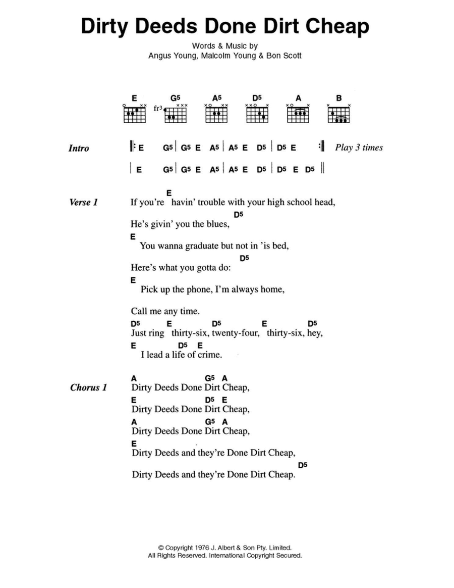 Dirty Deeds Done Dirt Cheap Electric Guitar scores gallery preview page 1