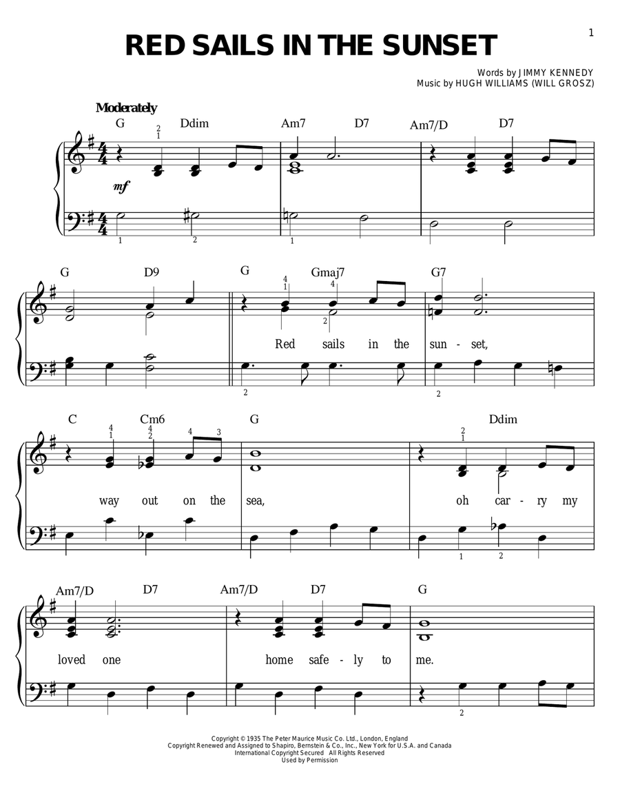 Red Sails In The Sunset Easy Piano scores gallery preview page 1