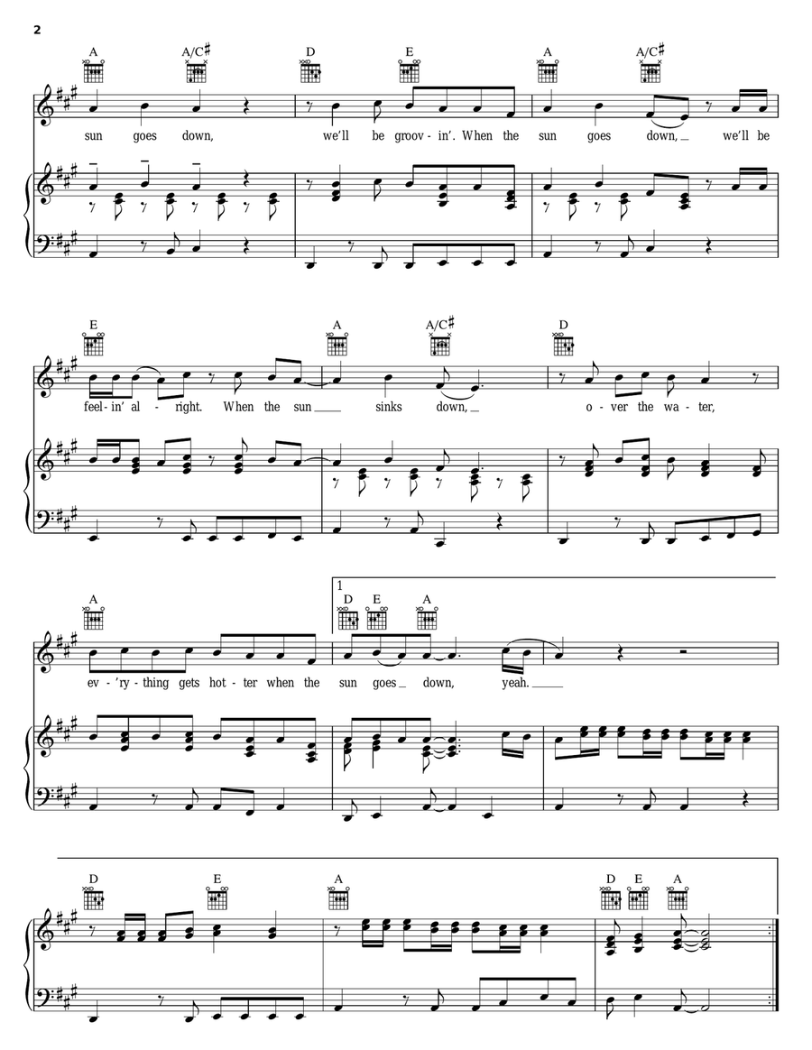 When The Sun Goes Down Piano, Vocal, Guitar scores gallery preview page 2