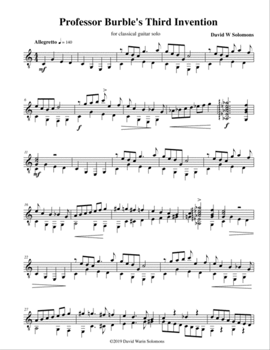 Professor Burble's 3rd invention for guitar solo Classical Guitar scores gallery preview page 1