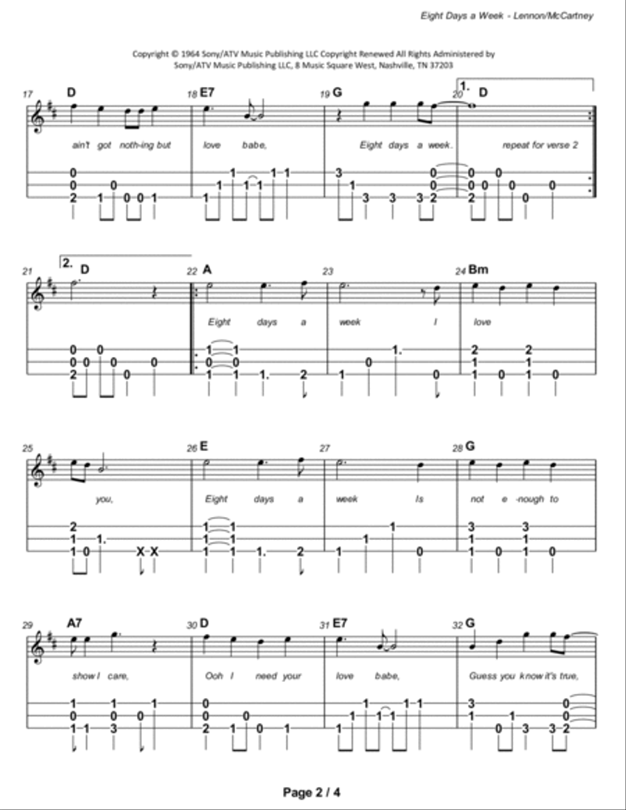Eight Days A Week Dulcimer scores gallery preview page 3