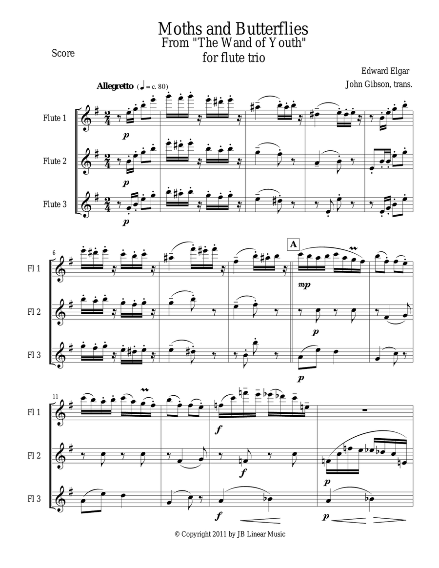 Moths and Butterflies by Elgar for flute trio Flute Trio scores gallery preview page 1