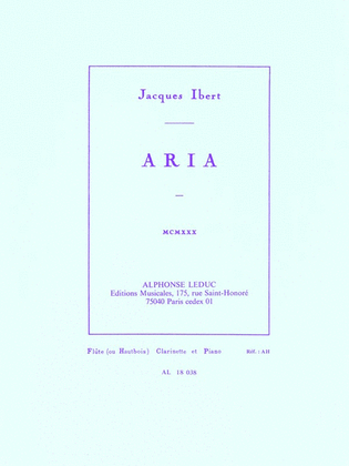 Book cover for Aria for Flute (or Oboe), Clarinet and Piano
