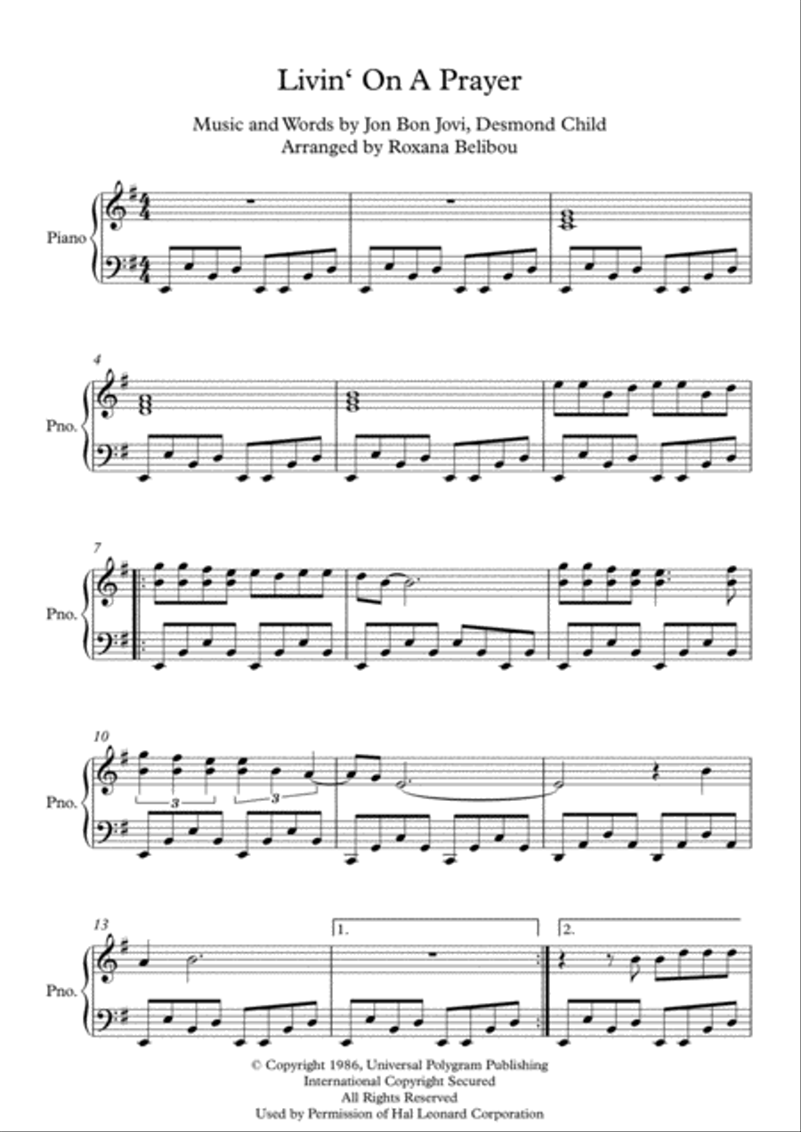 Livin' On A Prayer Livin' On A Prayer Piano Solo scores gallery preview page 1