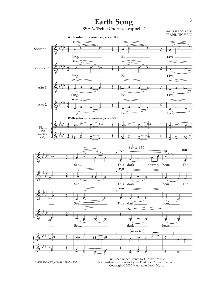 Earth Song SSAA scores gallery preview page 1