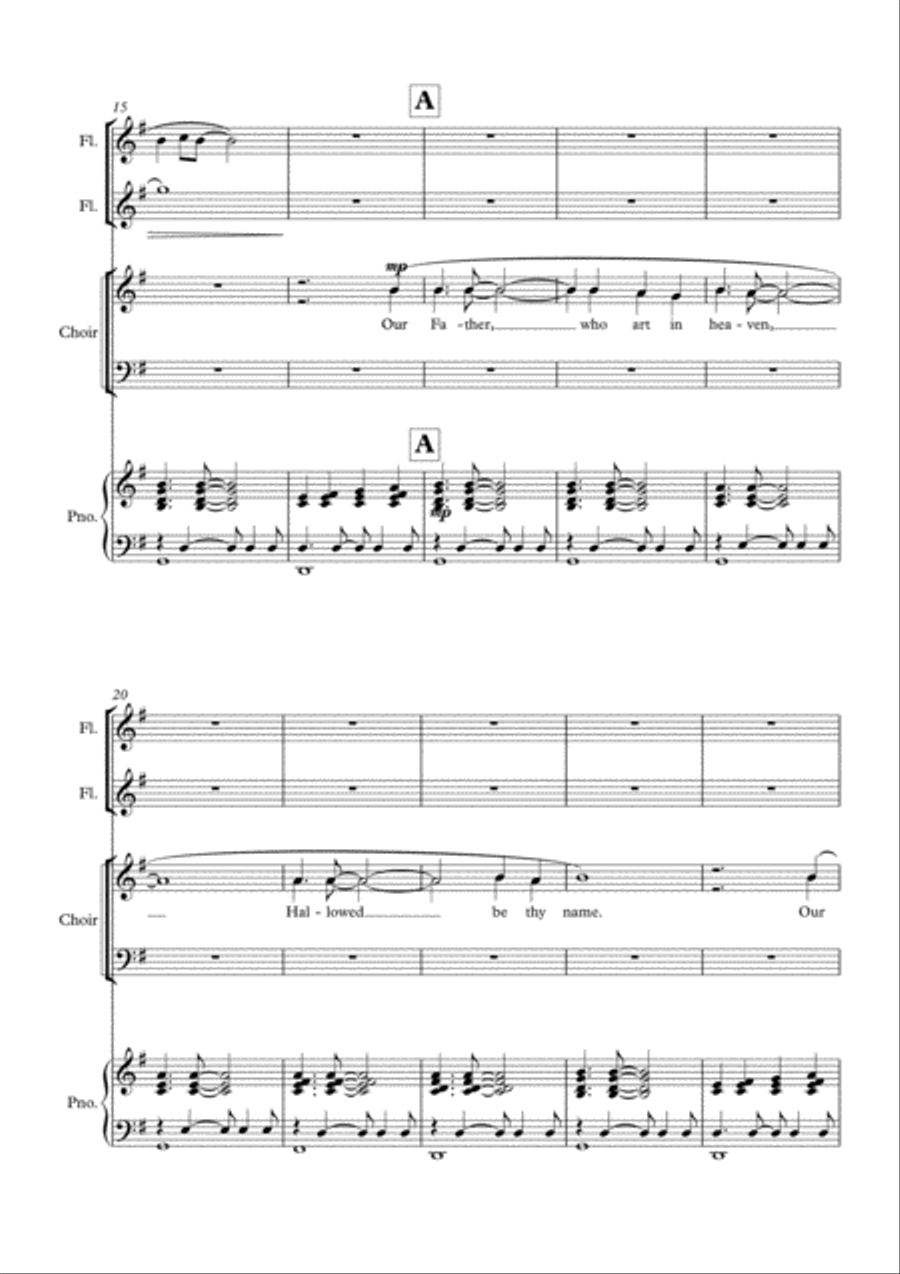 The Lord's Prayer, easy modern setting for SATB, piano and 2 flutes 4-Part scores gallery preview page 2