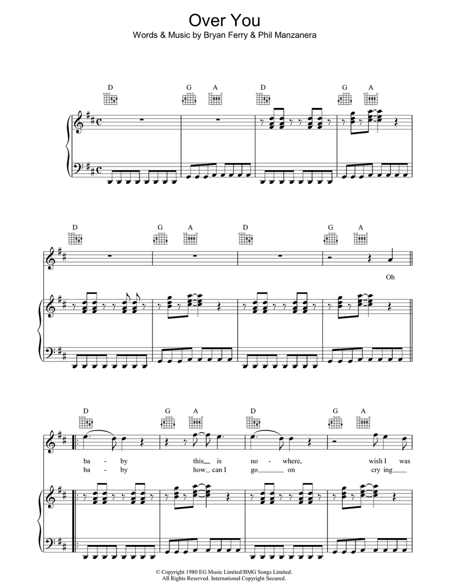 Over You Piano, Vocal, Guitar scores gallery preview page 1