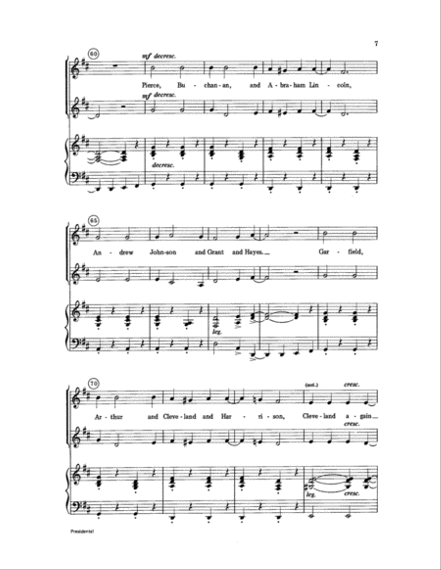 Presidents! Presidents! Unison Choir scores gallery preview page 7