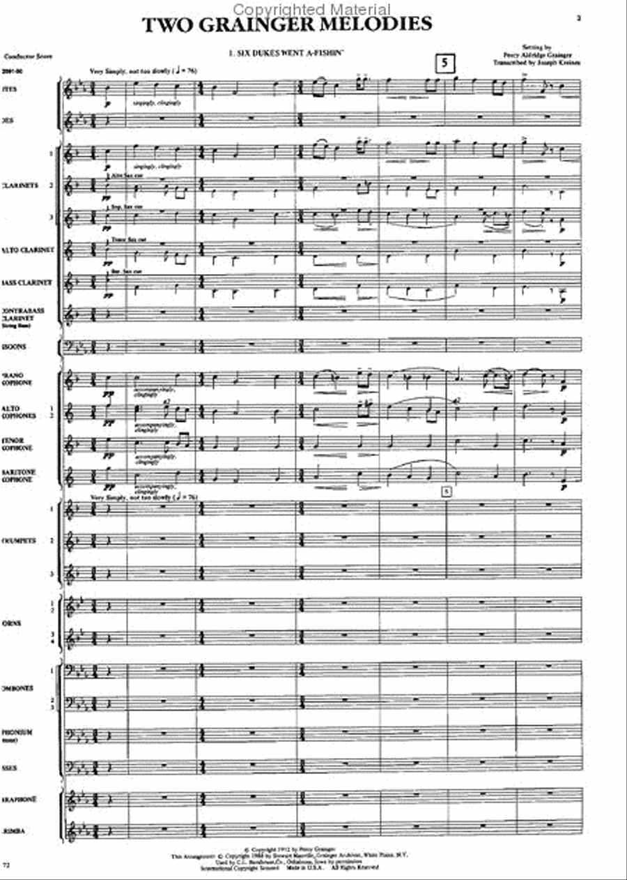 Two Grainger Melodies Concert Band scores gallery preview page 2