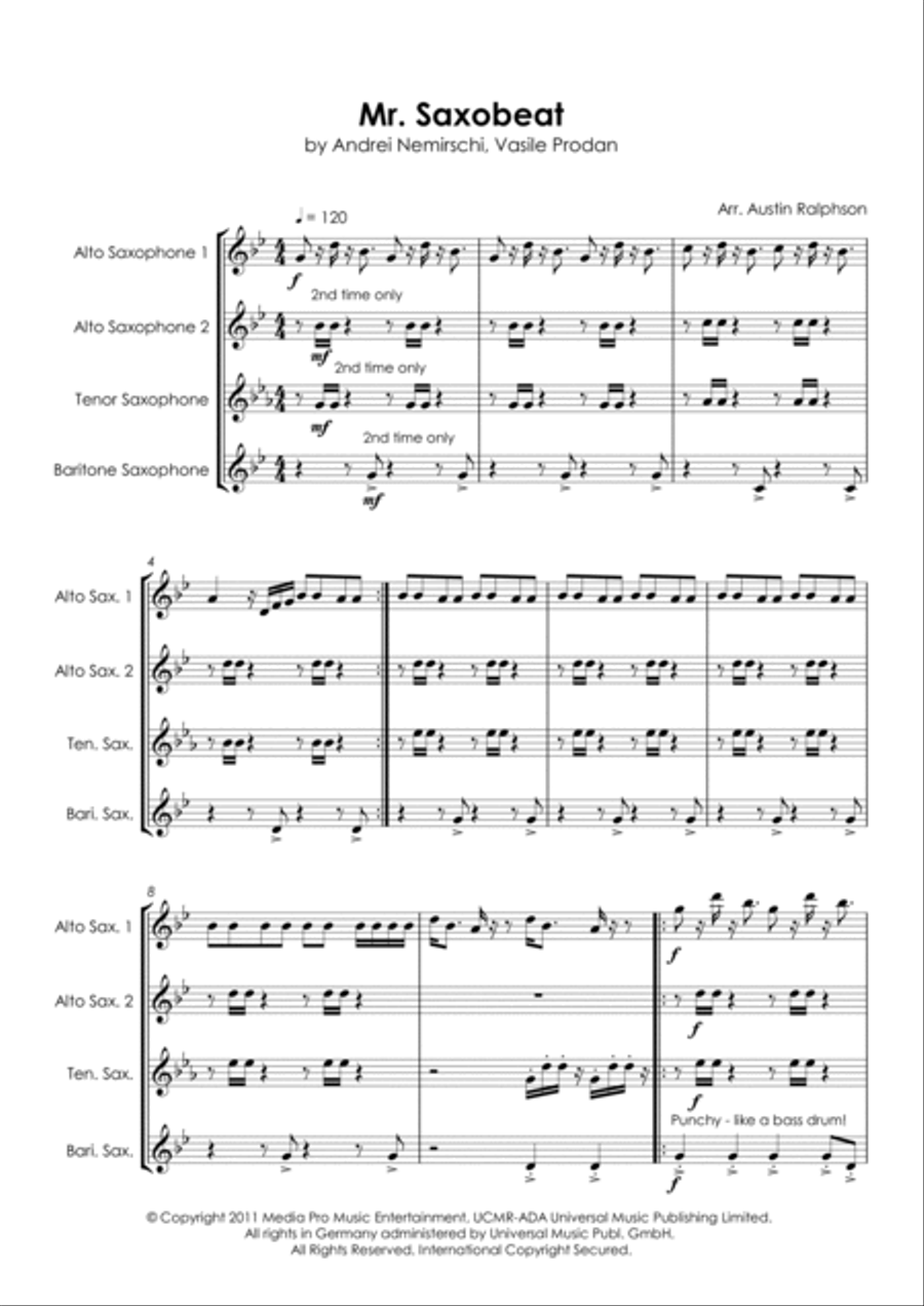 Mr Saxobeat by Austin Ralphson Saxophone Quartet Digital Sheet Music Sheet Music Plus