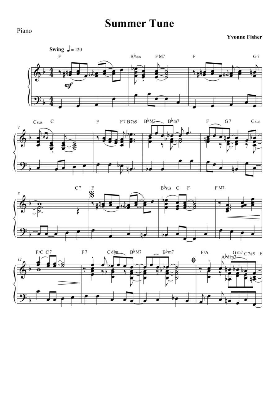 Summer Tune Piano Solo scores gallery preview page 1