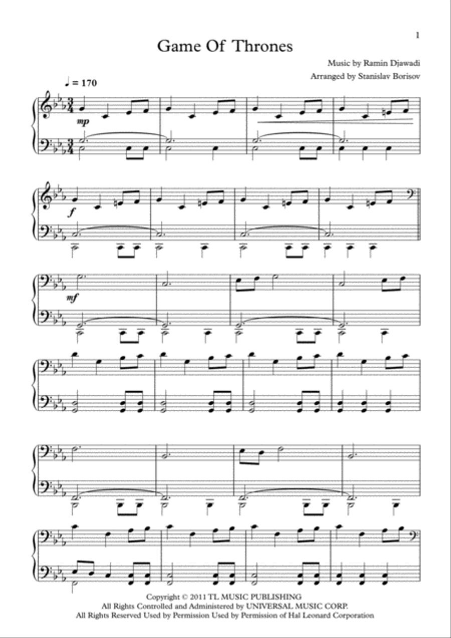 Game Of Thrones Piano Solo scores gallery preview page 1