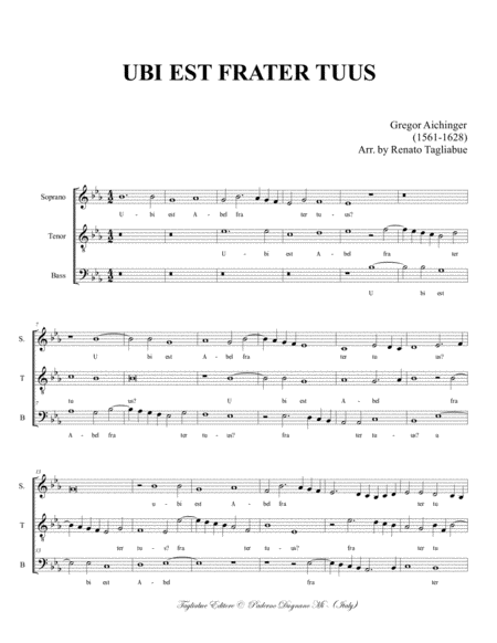 UBI EST FRATER TUUS - AICHINGER - Arr. for STB Choir image number null