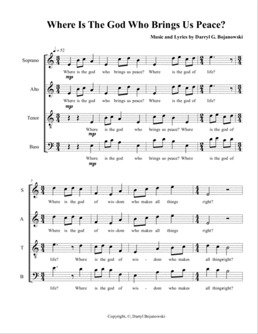Where Is the God Who Brings Us Peace 4-Part scores gallery preview page 1