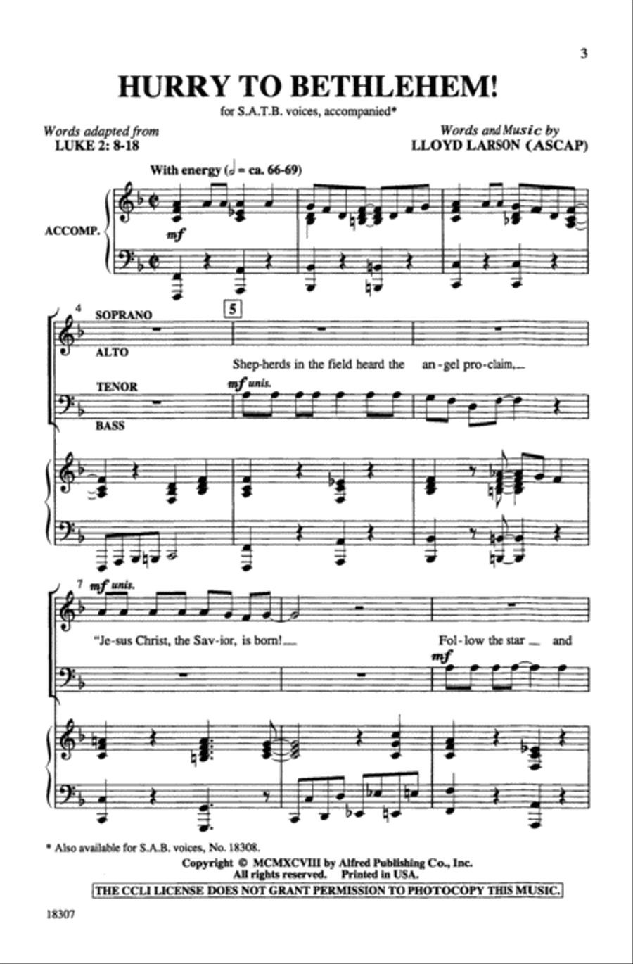 Hurry to Bethlehem! 4-Part scores gallery preview page 3