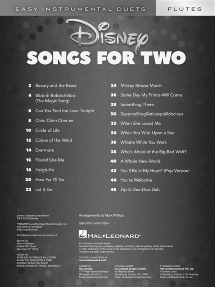 Disney Songs for Two Flutes