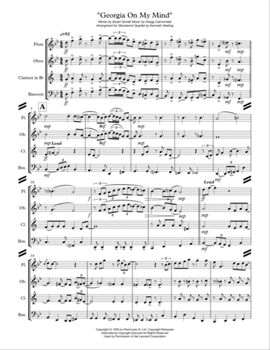 Georgia On My Mind Woodwind Quartet scores gallery preview page 2
