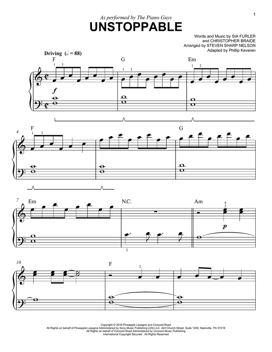Unstoppable (arr. Phillip Keveren) Easy Piano scores gallery preview page 1
