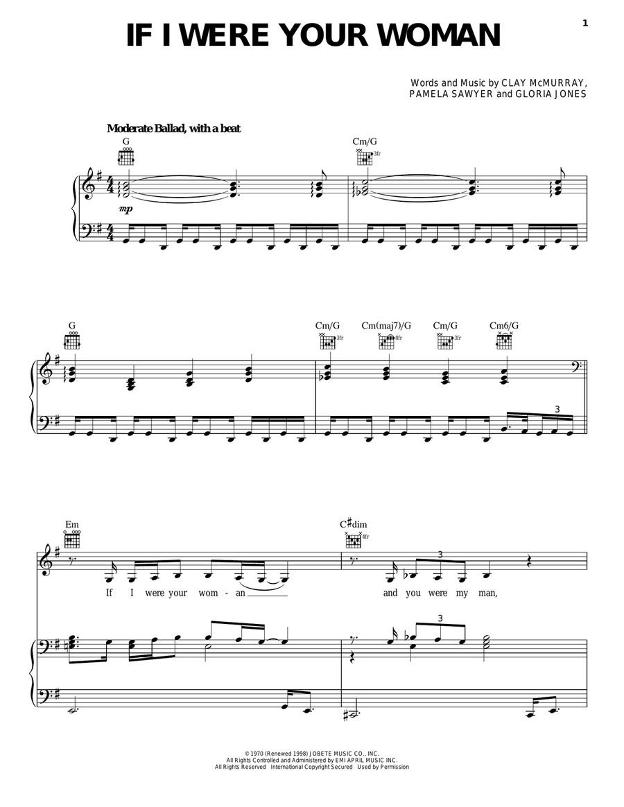 If I Were Your Woman Piano, Vocal, Guitar scores gallery preview page 1