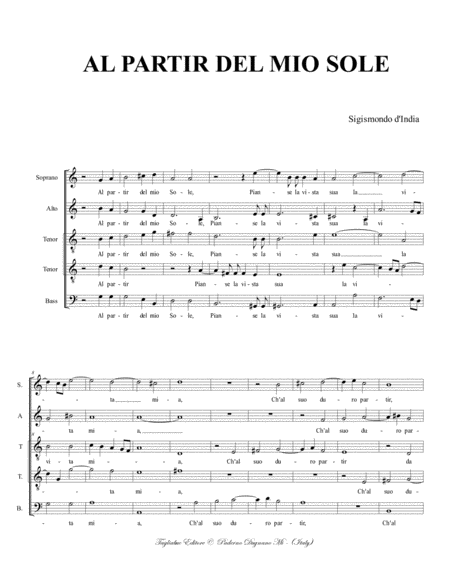 AL PARTIR DEL MIO SOLE - S. D'India - For SATTB Choir image number null