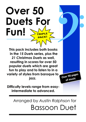 Book cover for TRIPLE PACK of Bassoon Duets - contains over 50 duets including Christmas, classical and jazz
