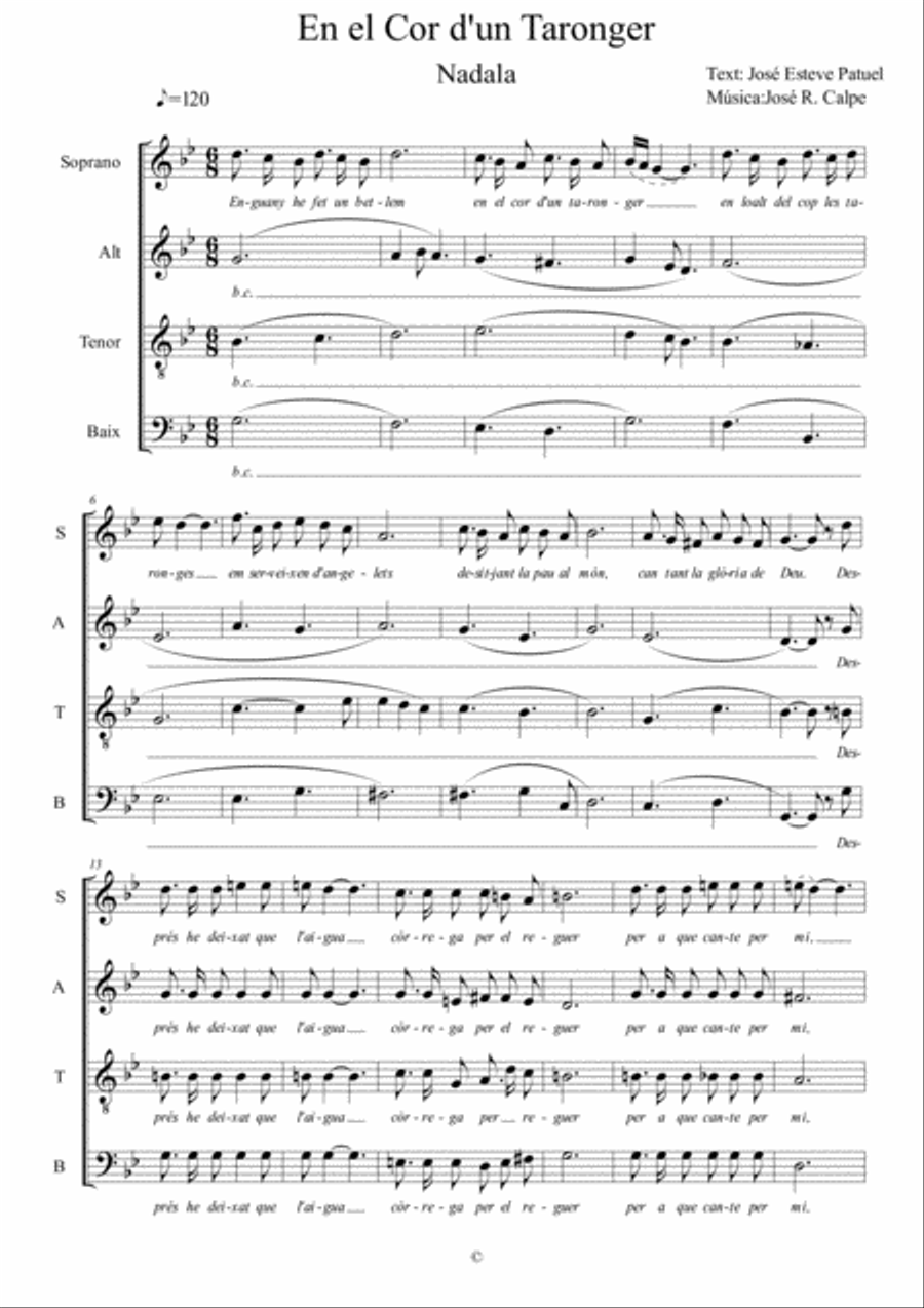 EN EL COR D'UN TARONGER 4-Part scores gallery preview page 1