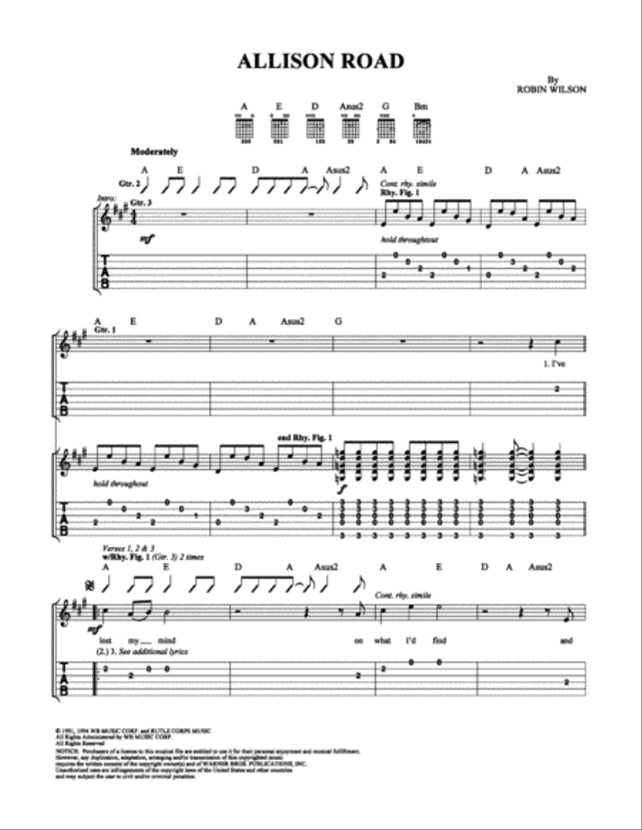Allison Road Easy Guitar scores gallery preview page 1