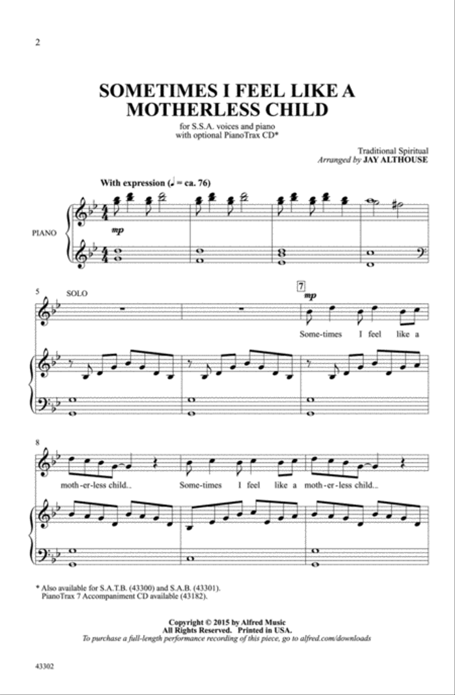Sometimes I Feel Like a Motherless Child Choir scores gallery preview page 1