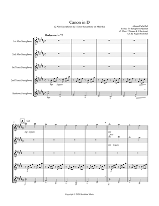 Book cover for Canon in D (Pachelbel) (D) (Saxophone Quintet - 2 Alto, 2 Tenor, 1 Bari)
