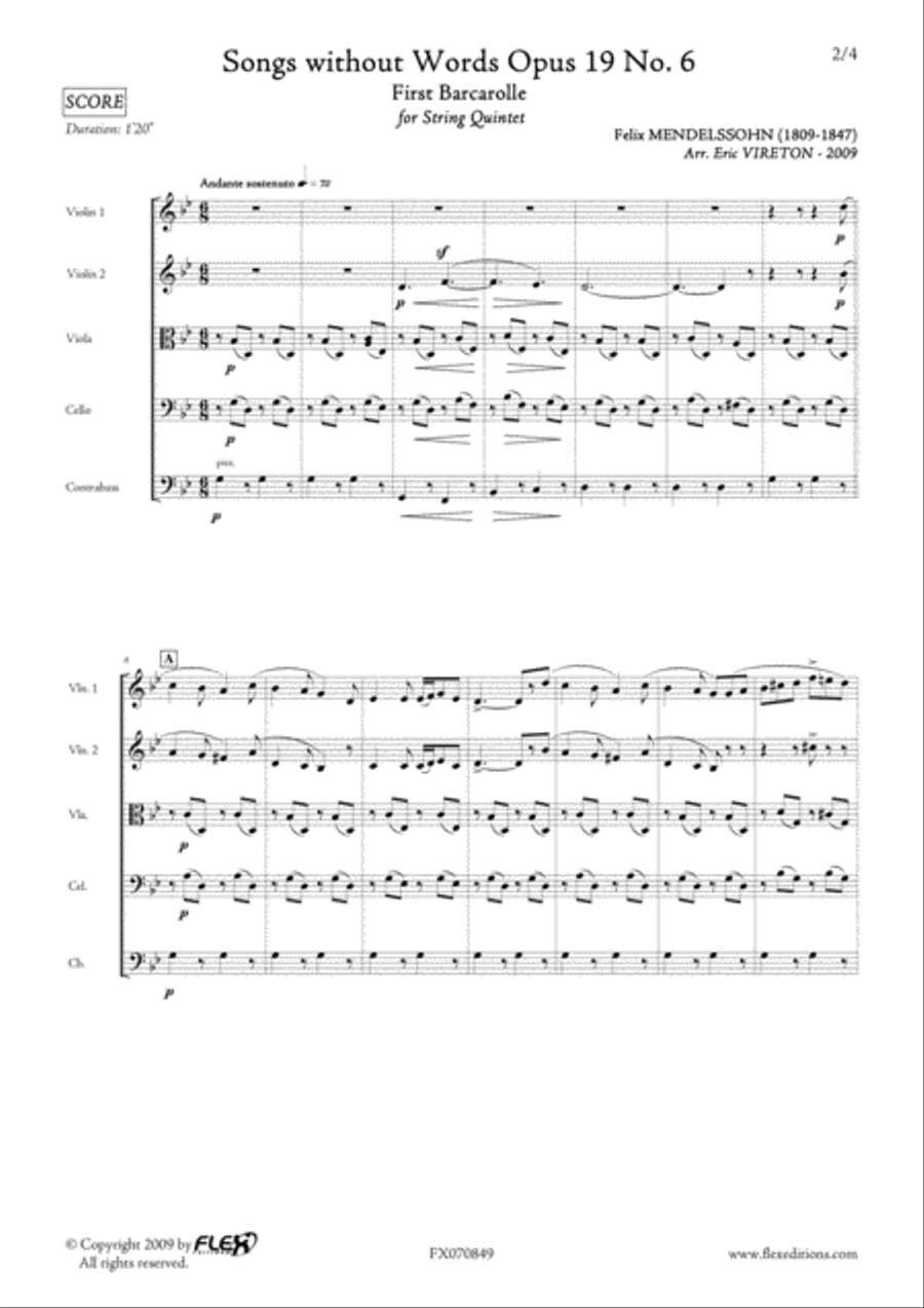 Songs without Words Opus 19 No. 6 String Quintet scores gallery preview page 2