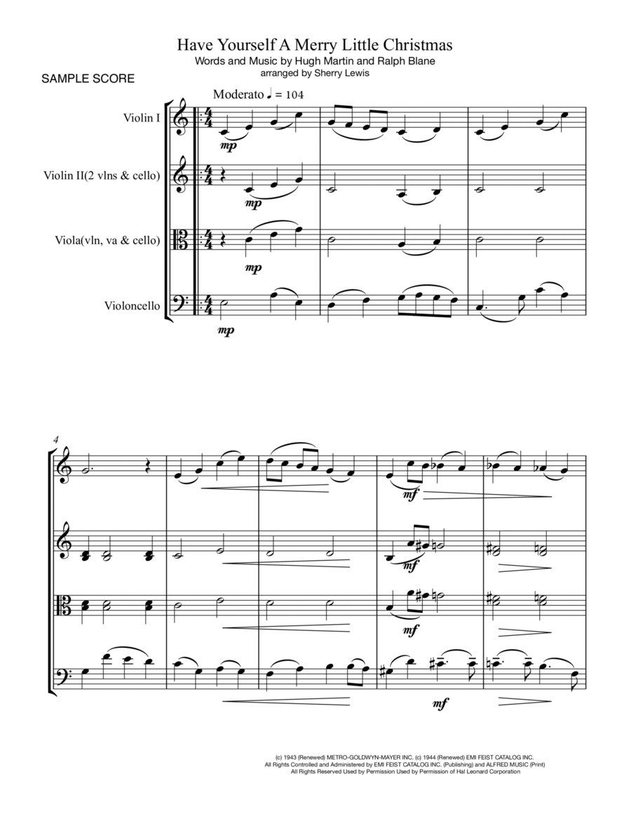 Have Yourself A Merry Little Christmas from MEET ME IN ST. LOUIS String Trio scores gallery preview page 1