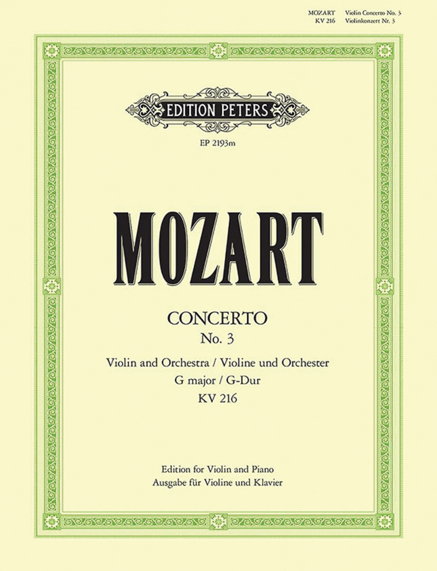 Book cover for Violin Concerto No. 3 in G K216 (Edition for Violin and Piano)