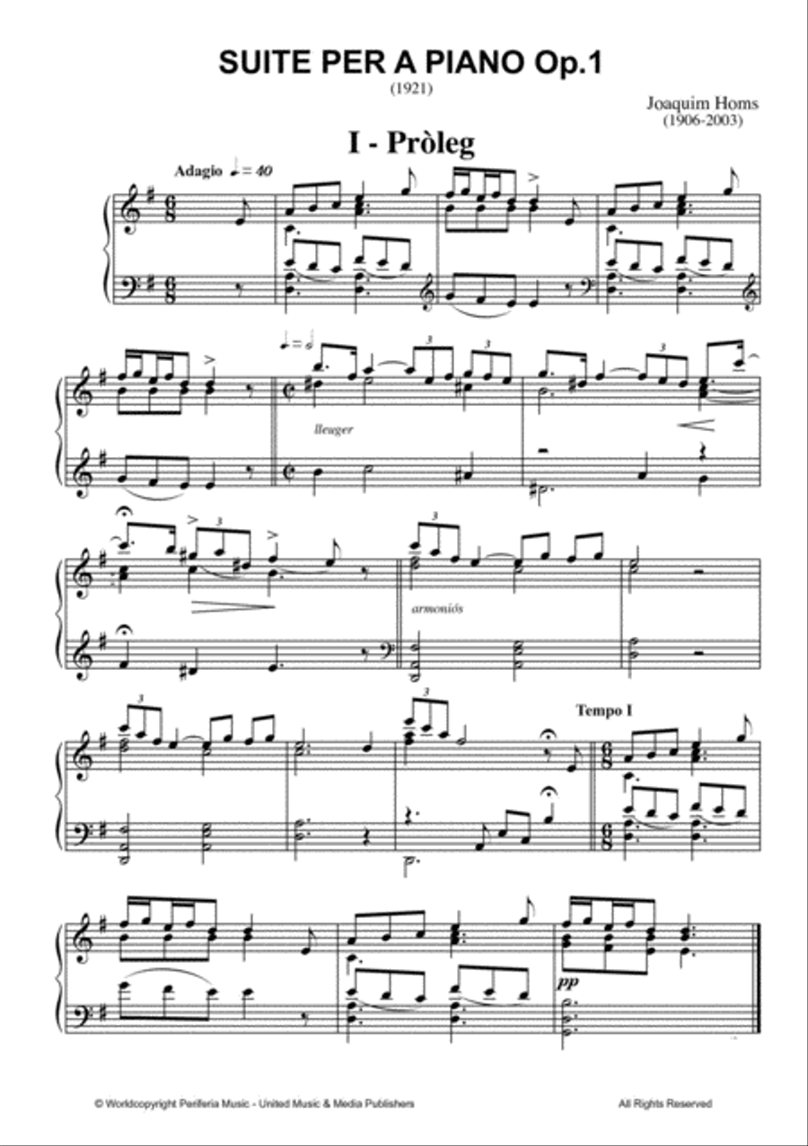Suite per a piano Op. 1 for Piano Piano Solo scores gallery preview page 2