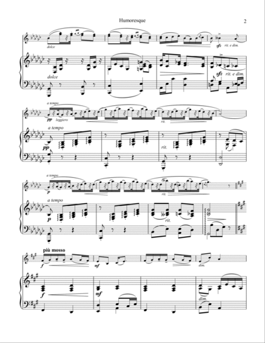 Humoresque, Op. 101, No. 7 for violin and piano (Gb Major) Violin Solo scores gallery preview page 3