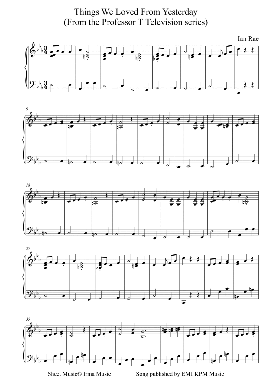 Things We Loved From Yesterday (From the Professor T Television series) - piano solo Piano Solo scores gallery preview page 1