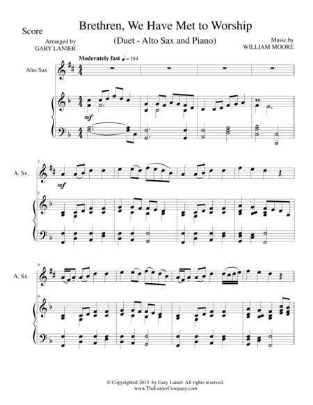 BRETHREN, WE HAVE MET TO WORSHIP (Duet – Alto Sax and Piano/Score and Parts) image number null