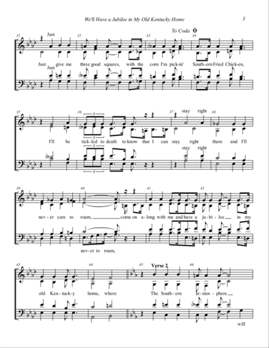 We'll Have a Jubilee In My Old Kentucky Home 4-Part scores gallery preview page 3