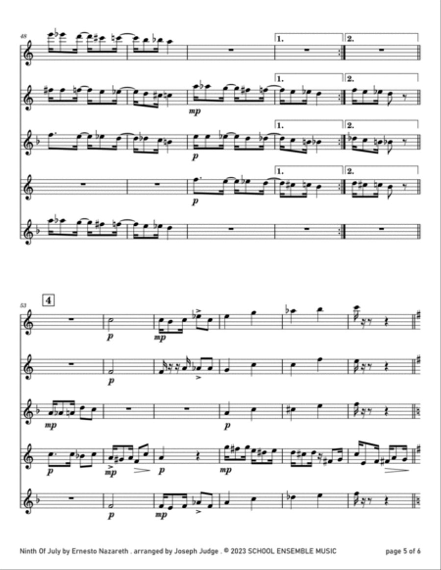 Ninth of July by Nazareth for Saxophone Quartet in Schools Saxophone Quartet scores gallery preview page 5