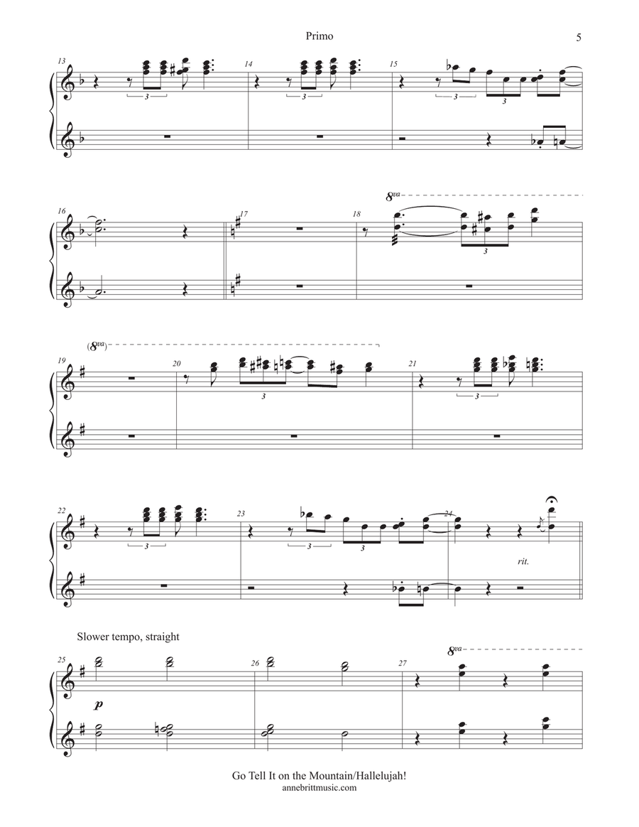 Go Tell It on the Mountain/Hallelujah! (piano duet) 1 Piano, 4-Hands scores gallery preview page 5