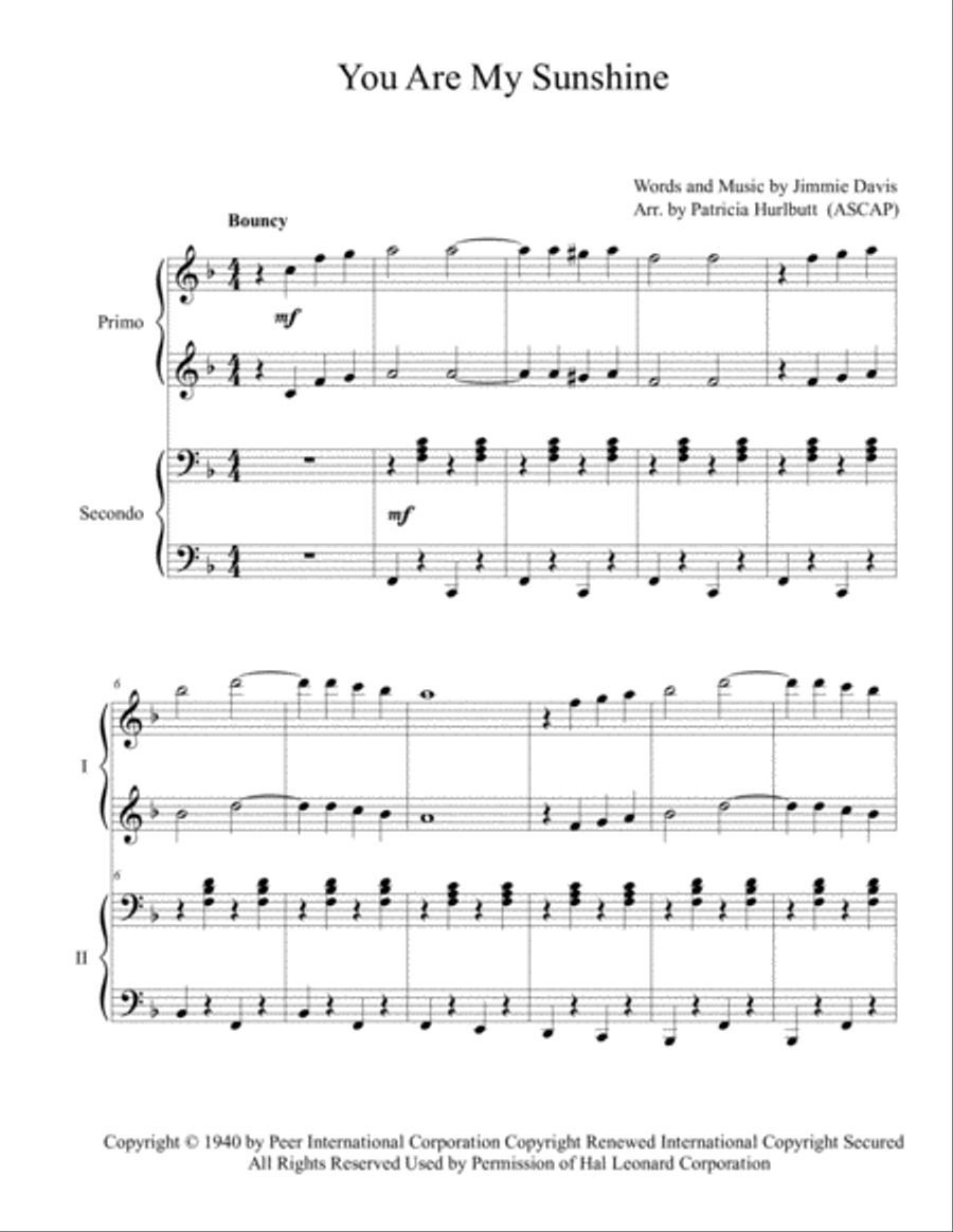 You Are My Sunshine Piano scores gallery preview page 1