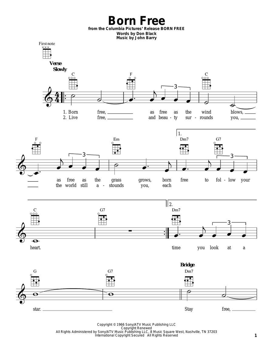 Born Free Born Free Ukulele scores gallery preview page 1