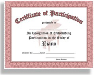 Book cover for Certificate of Outstanding Participation in the Study of Piano - 10 Awards per package